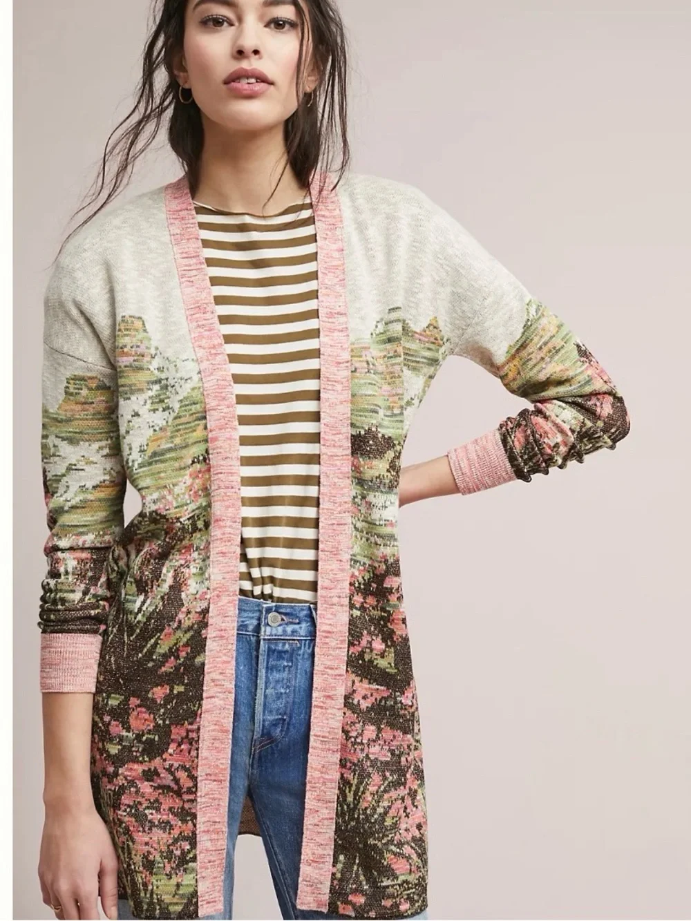 Anthropologie Ett:twa Size Large Landscape Intarsia Cardigan Boho Hippie Prairie - Picture 1 of 6